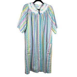 Vintage Leisure Life Striped Cotton Blend House Dress Pockets‎  MuMu Large XL